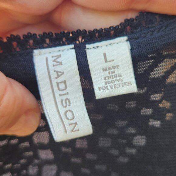 Madison Black Dress Crochet Knit Lace Short Sleeves Classic - Picture 11 of 12